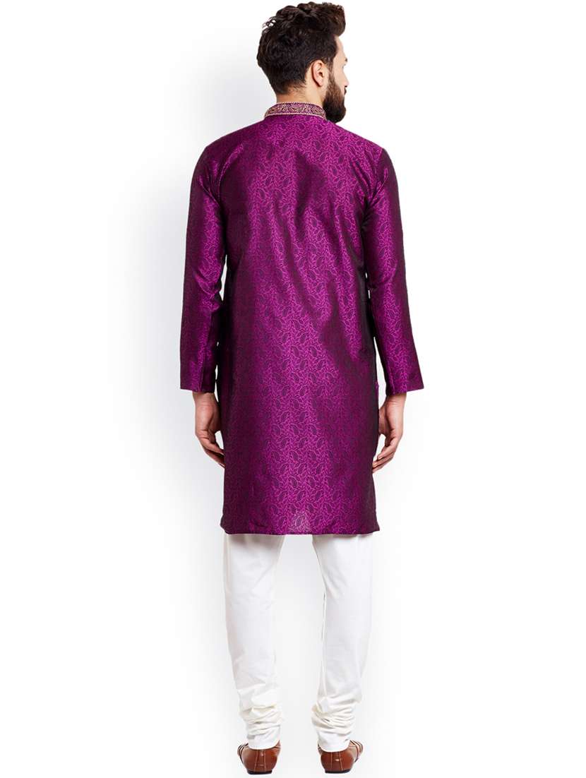 purple pure silk brocade kurta pyjama set - 16735547 - Standard Image - 2