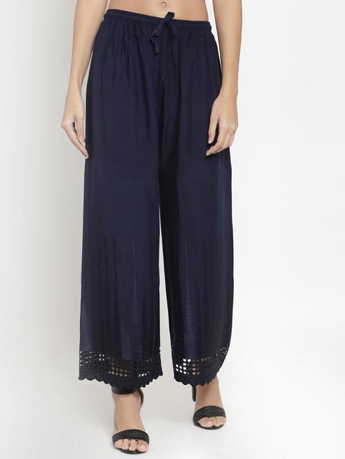 navy blue high rise schiffli work palazzo  - 16735565 -  Standard Image - 0