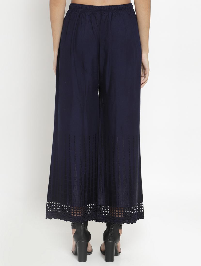 navy blue high rise schiffli work palazzo - 16735565 - Standard Image - 2