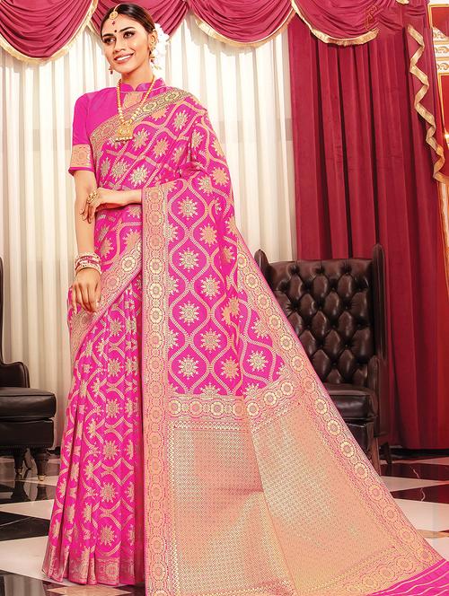 women's self design pink colored saree with blouse - 16736412 -  Standard Image - 0