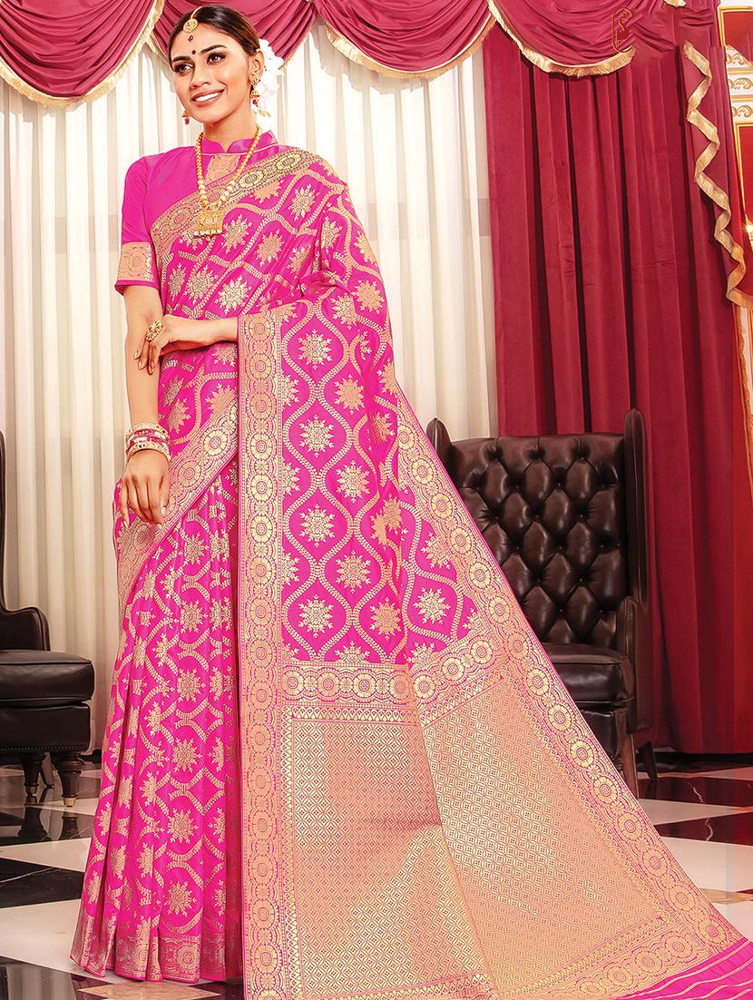 women's self design pink colored saree with blouse - 16736412 -  Zoom Image - 0
