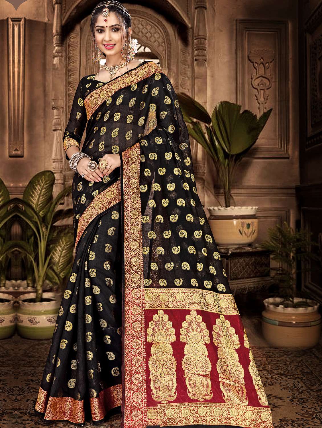 self-design woven saree with blouse
