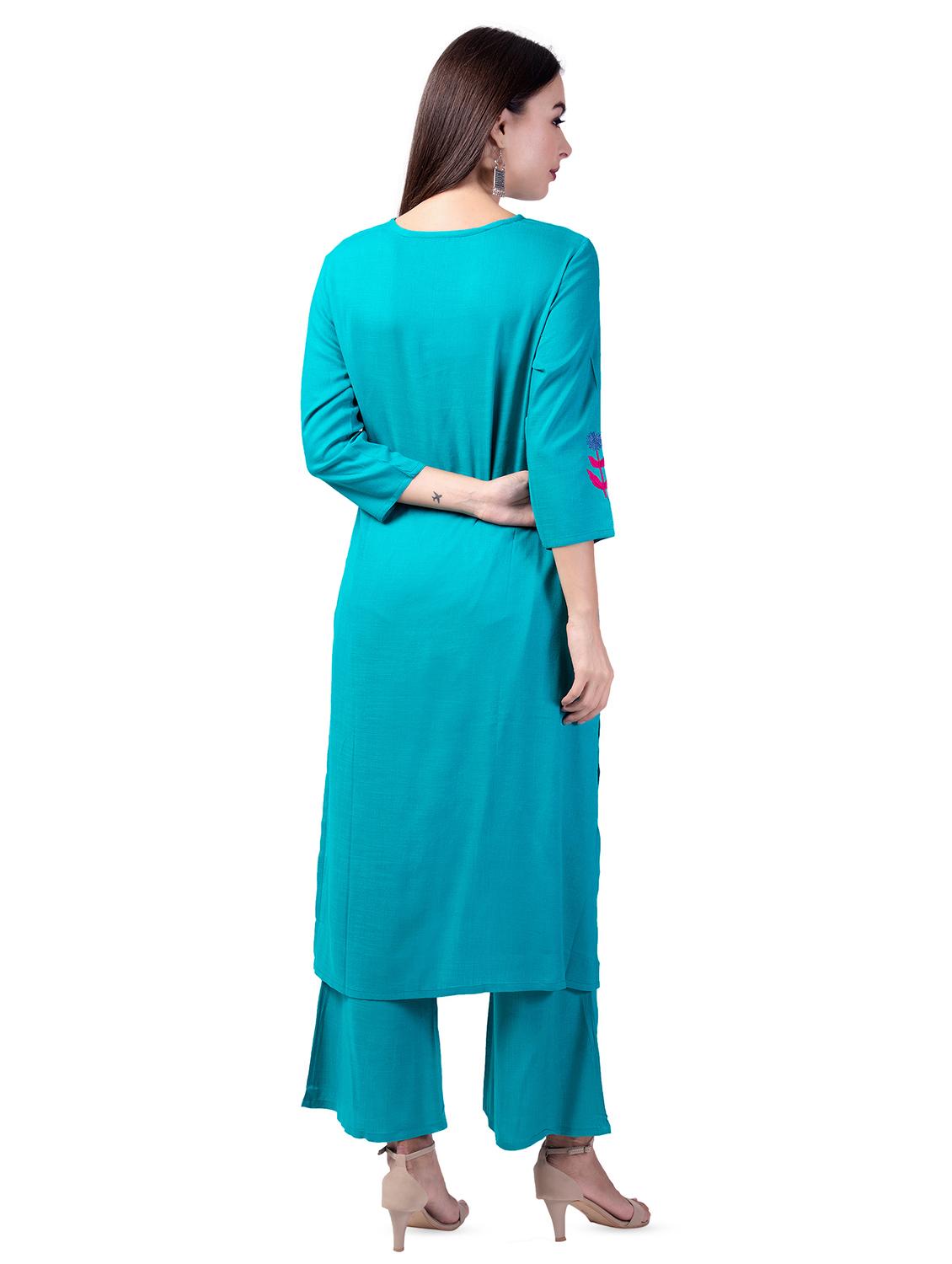 embroidered kurta palazzo set - 16737014 - Standard Image - 2