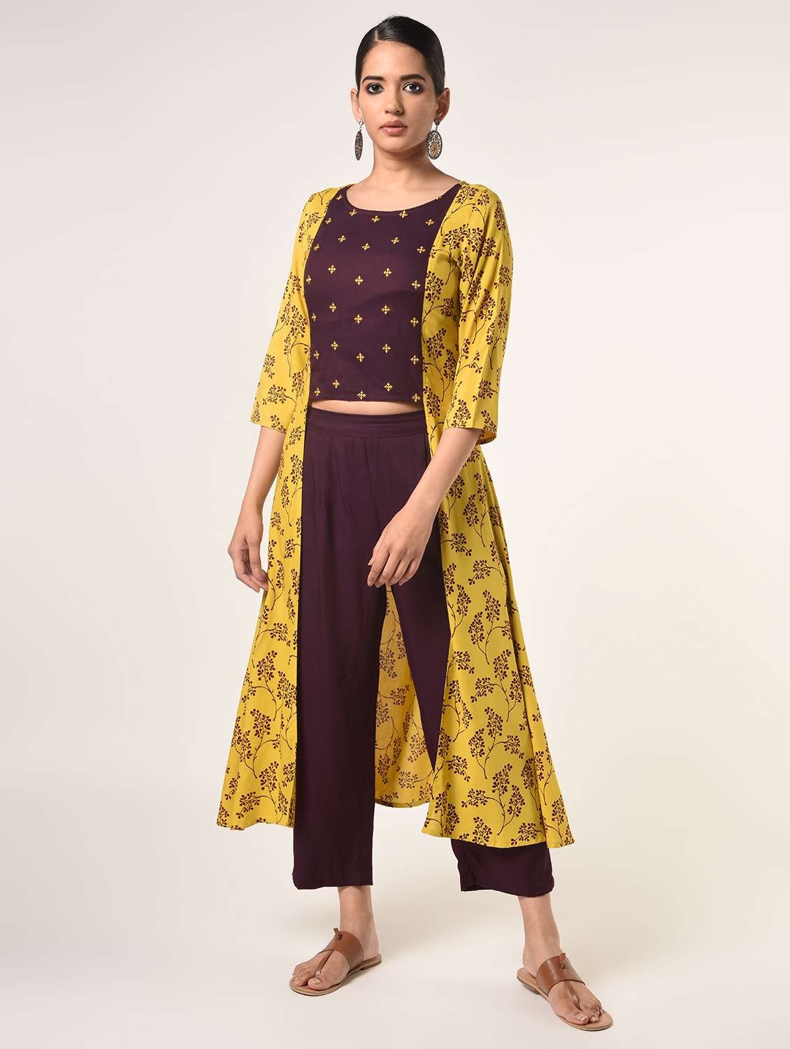 embroidered layered top pants set