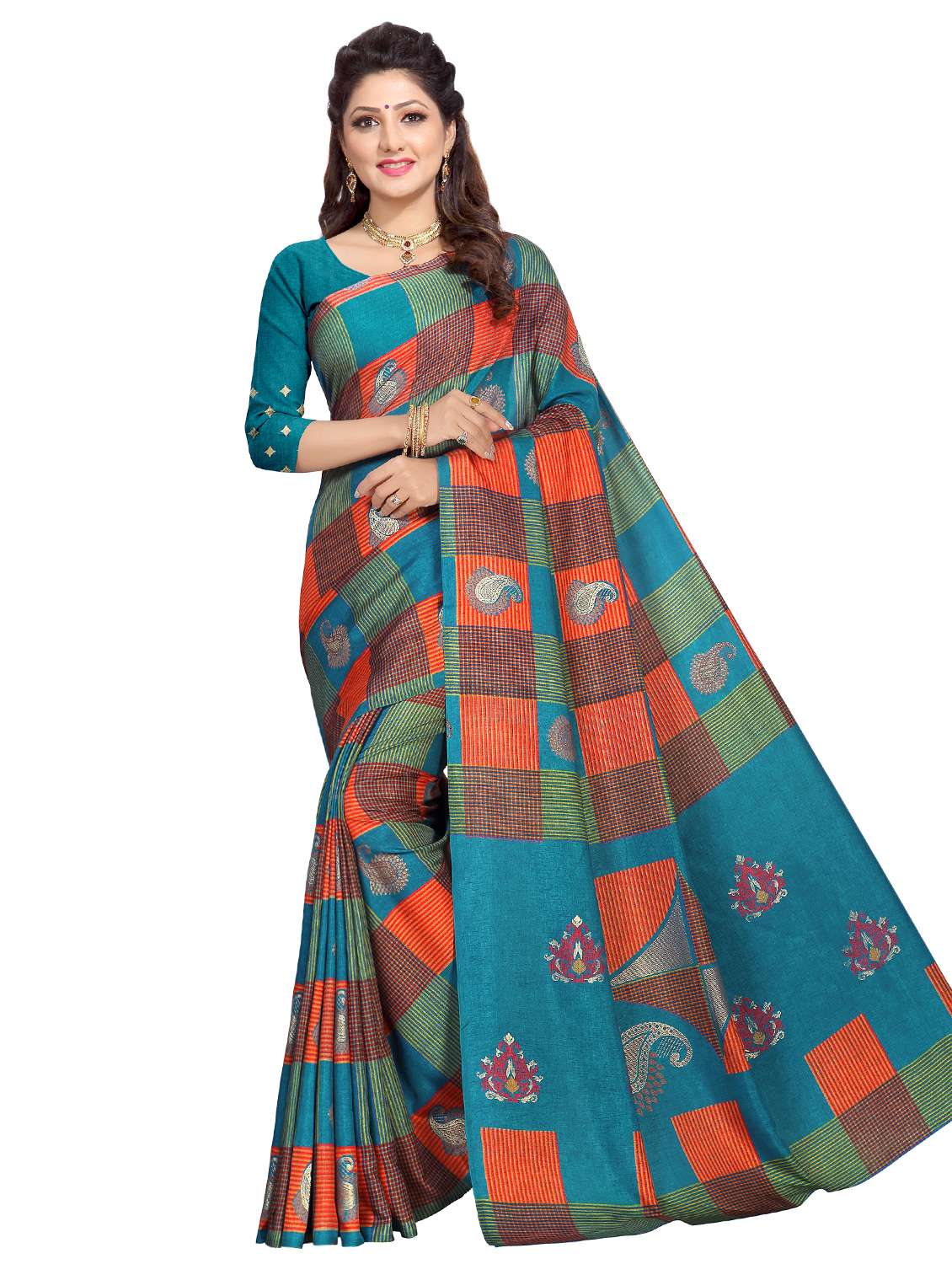 women's self design blue colored saree with blouse