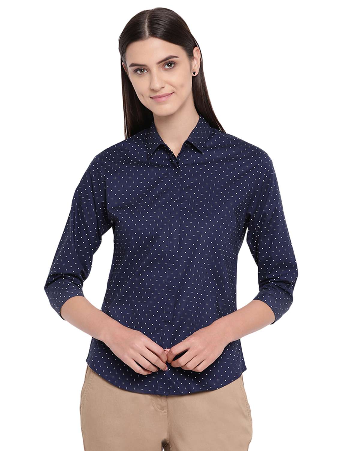 curved hem polka dot shirt 