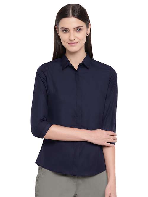 curved hem solid shirt - 16739128 - Standard Image - 0