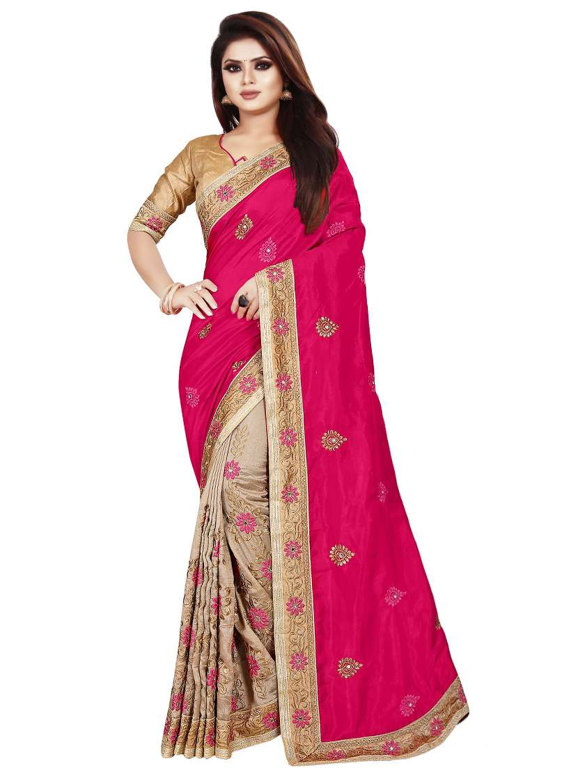 embroidered half and half saree with blouse