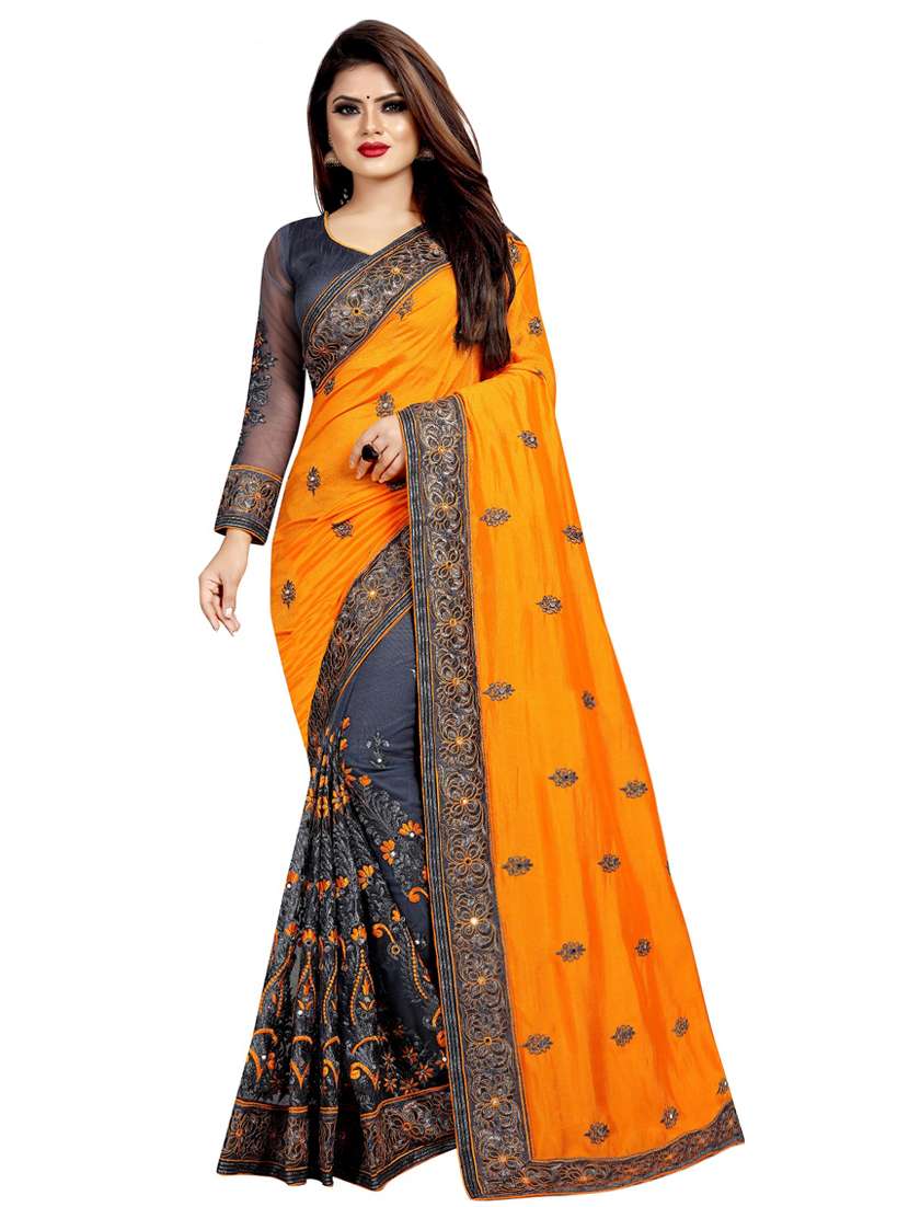 embroidered half and half saree with blouse