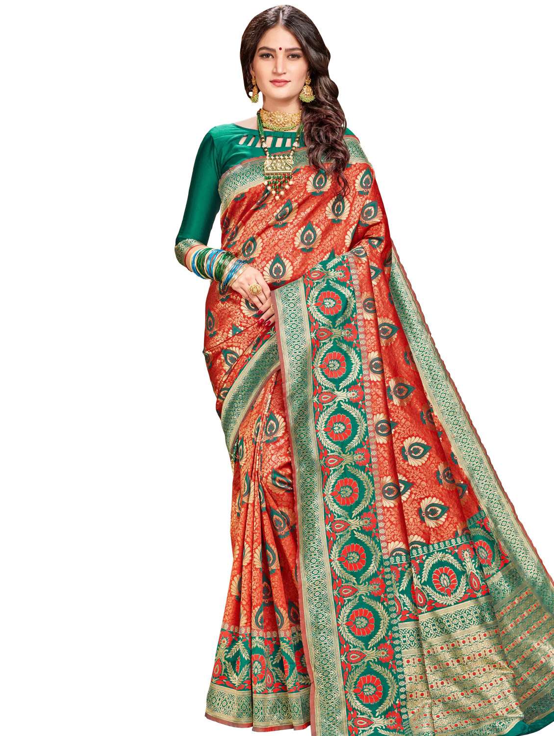 ethnic motif banarasi saree with blouse