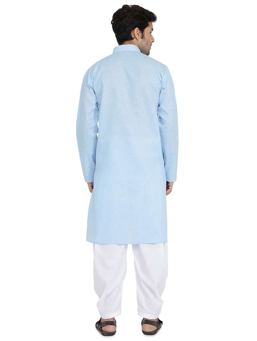 sky blue solid dhoti kurta set - 16750402 - Standard Image - 2