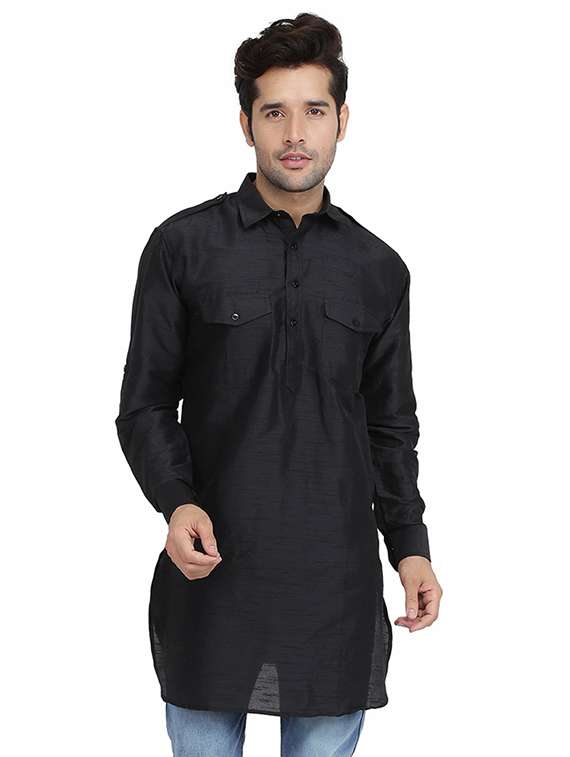 black solid pathani kurta