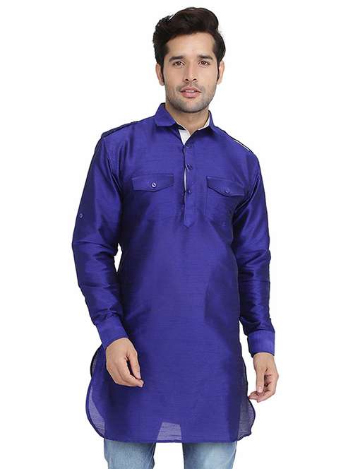 blue solid short kurta - 16750431 - Standard Image - 0