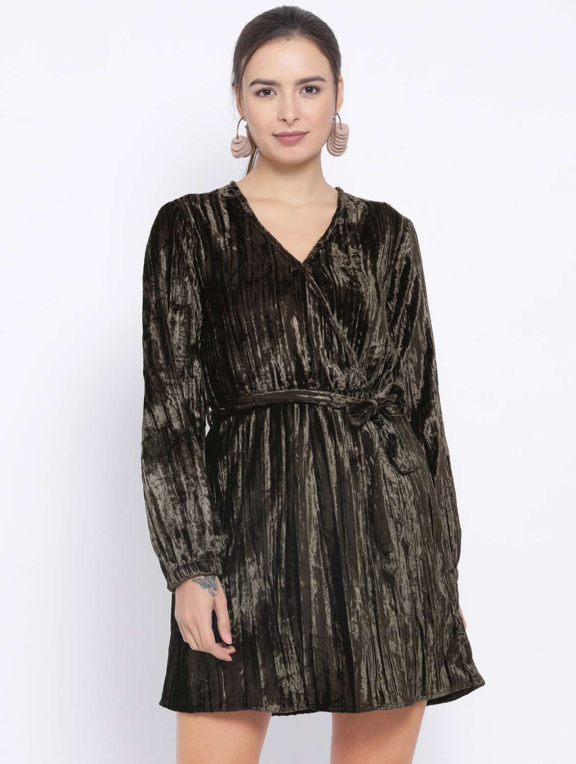 tie front metallic  a-line dress