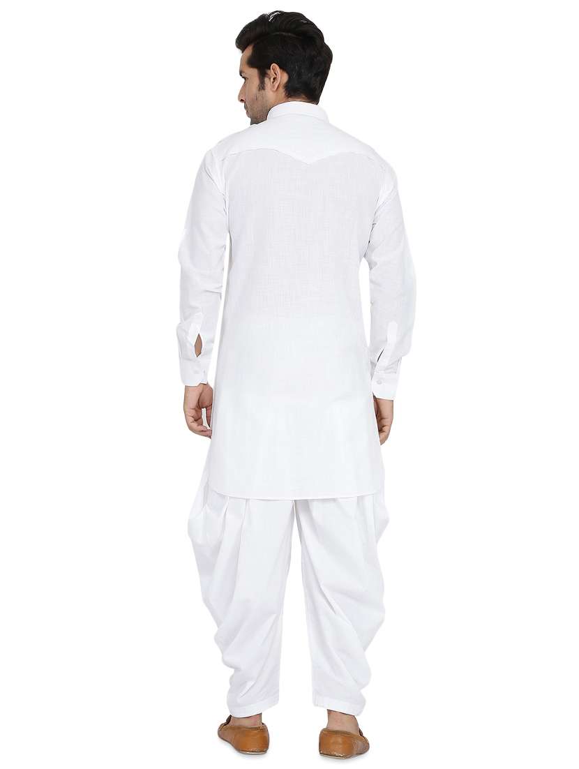 white solid dhoti kurta set - 16751119 - Standard Image - 2