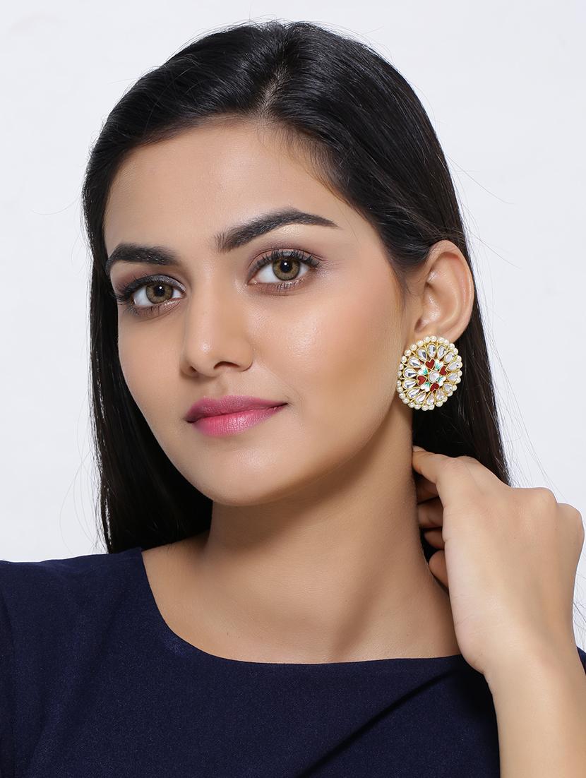 gold brass studs earring - 16751300 - Standard Image - 2