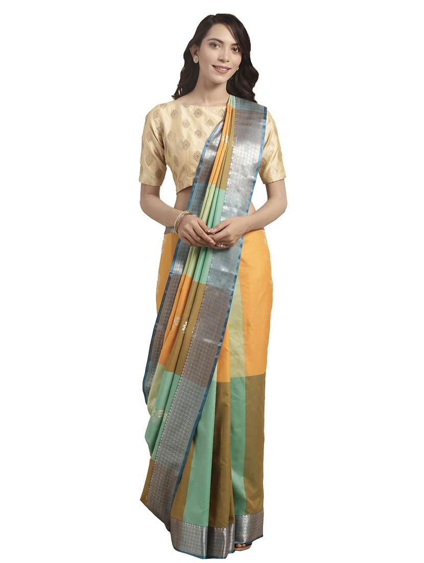 color block kanjivaram saree with blouse