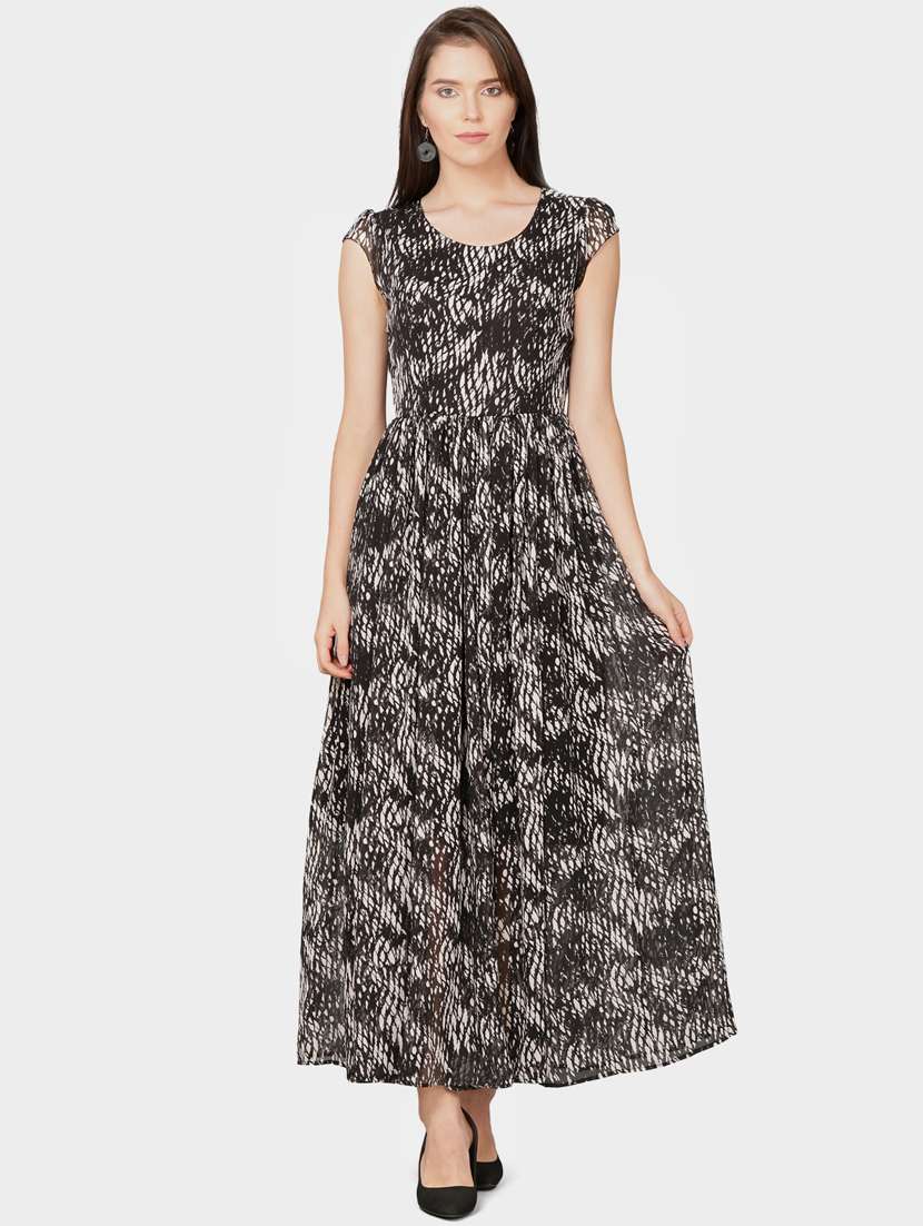 round neck abstract a-line dress