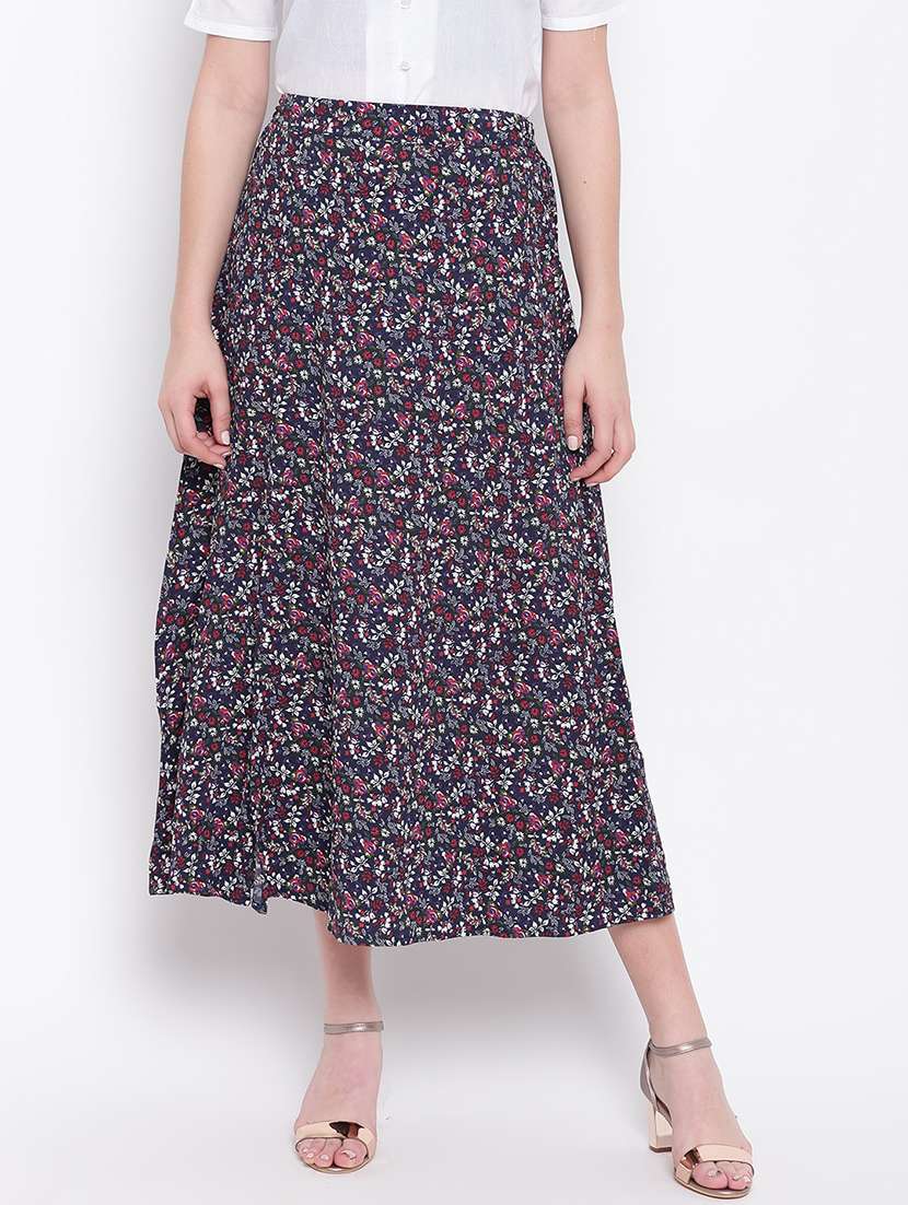 high rise floral a-line skirt