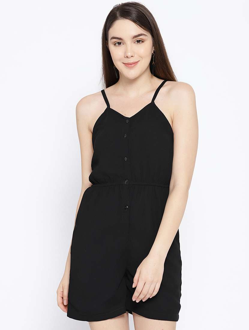 cami neck button up romper 