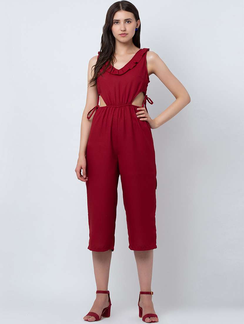 tie knot detail v-neck jumpsuit