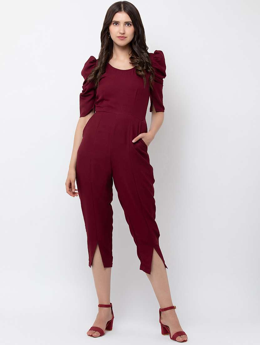 puff sleeved round neck jumpsuit