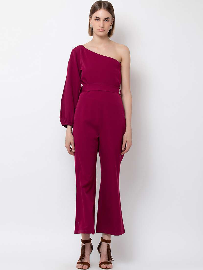 single shoulder solid  jumpsuit