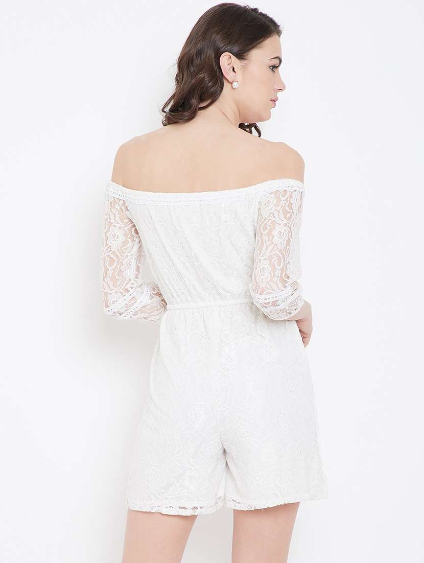 tie front off shoulder laced jumpsuit - 16764171 -  Standard Image - 2