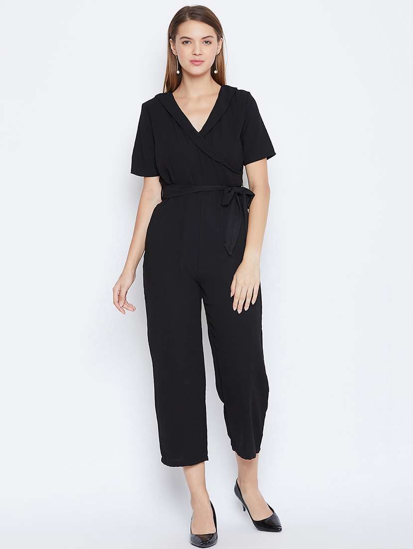 tie front solid jumpsuit