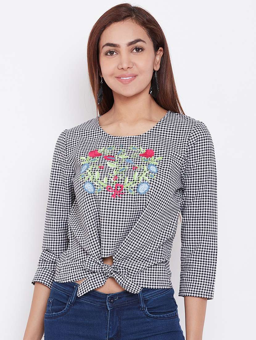 women's crop round neck top