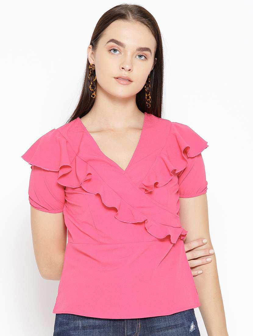 women's ruffle v neck top