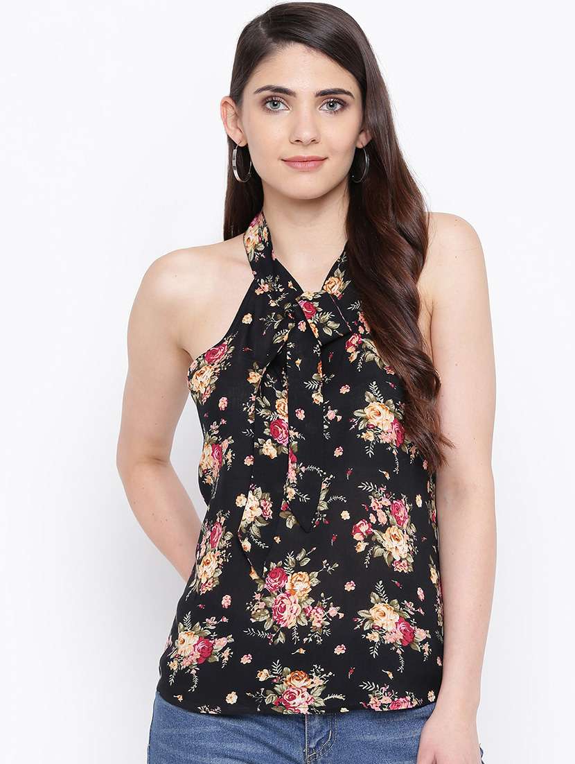 tie up neck floral top 