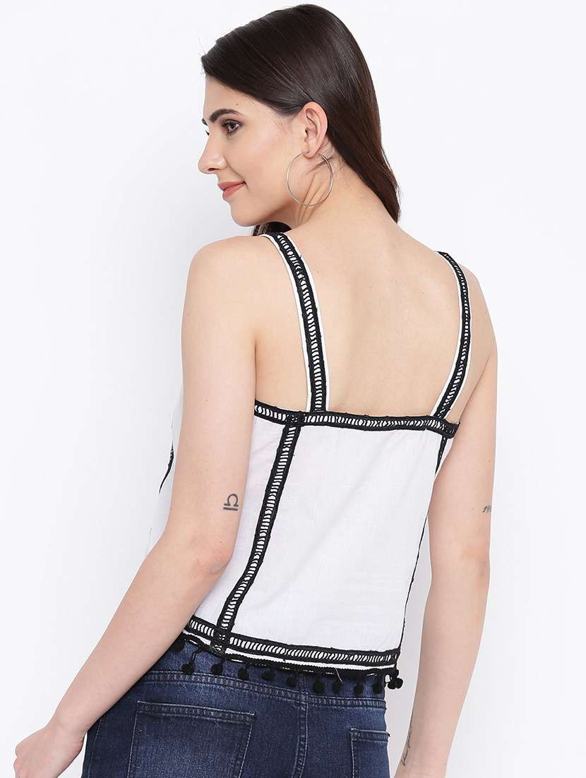 pom pom laced embroidered crop top  - 16764286 -  Standard Image - 2