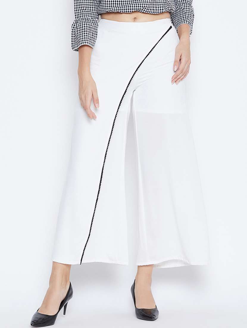 solid flat front overlap wide leg trouser