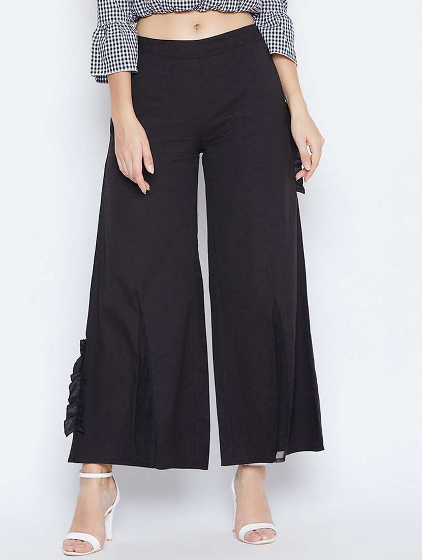 solid flat front wide leg trouser
