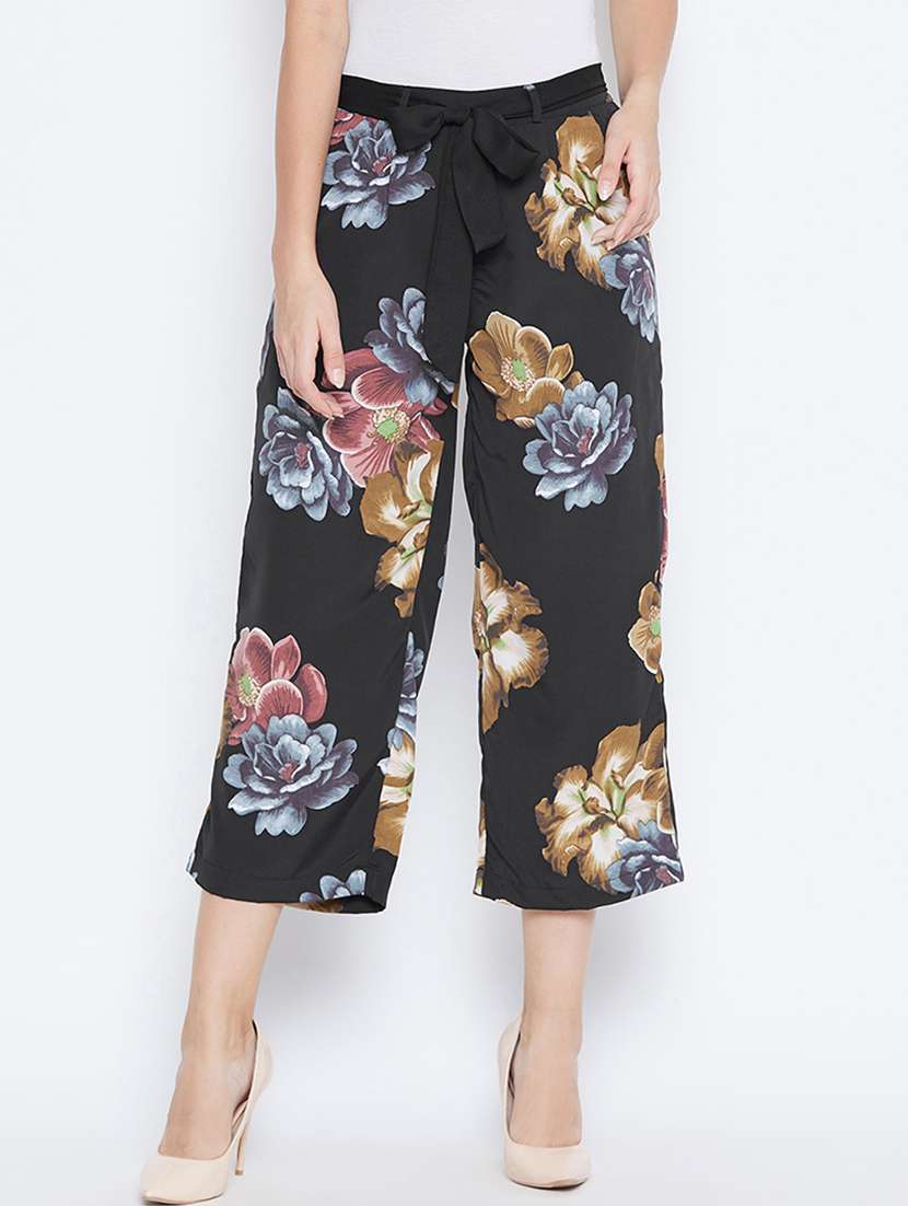 women floral printed pleated culottes