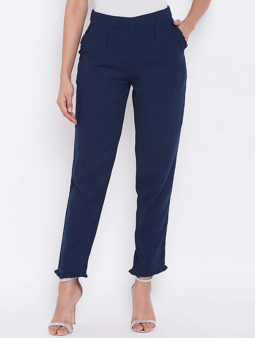 women solid pleated cigarette pants