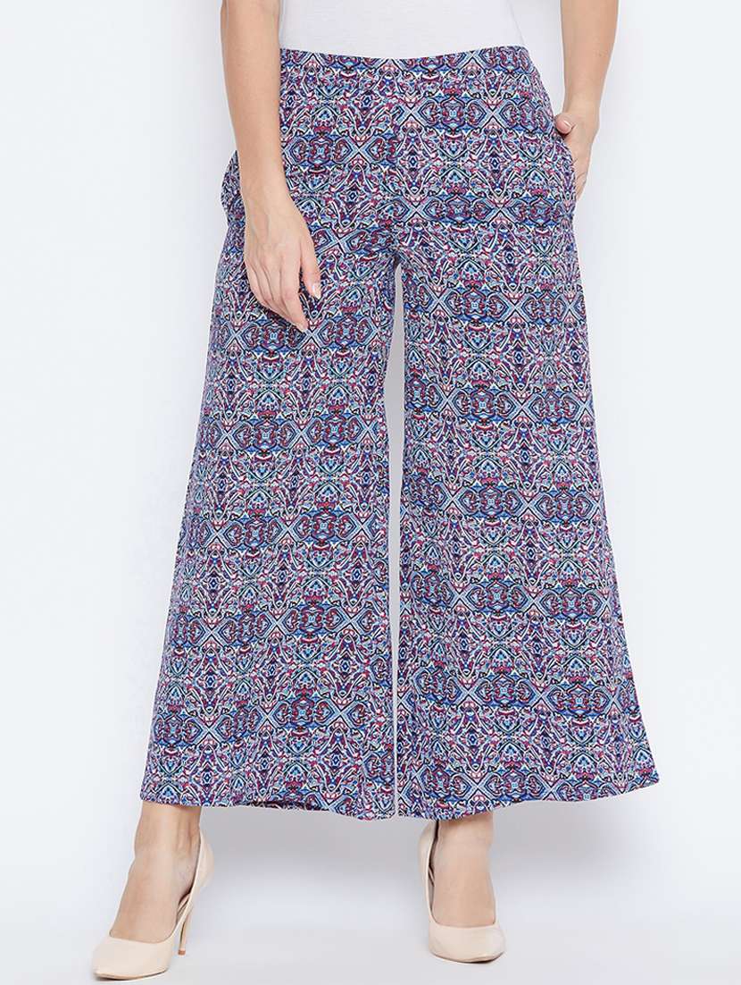 printed flat front wide leg trouser