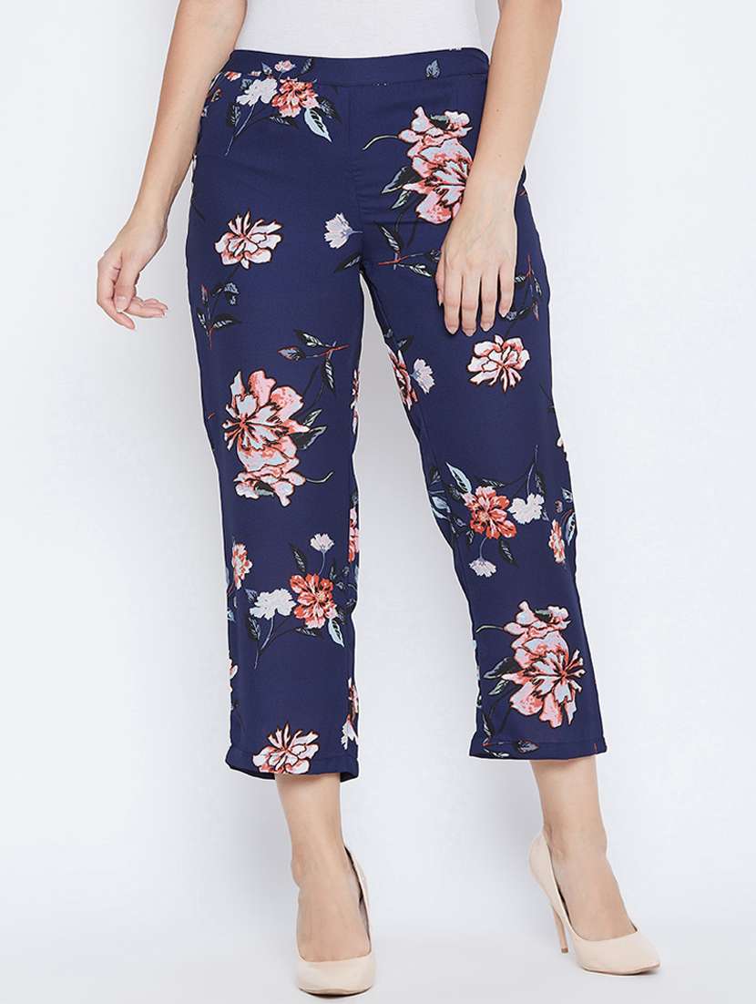 floral printed flat front cigarette pants
