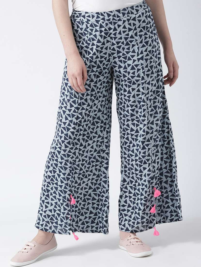 geometric printed pleated wide leg trouser