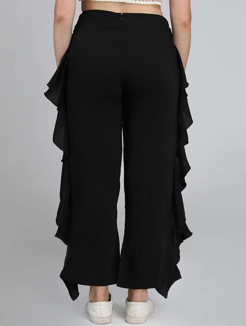 solid flat front overlap ruffle trouser - 16764383 -  Standard Image - 2