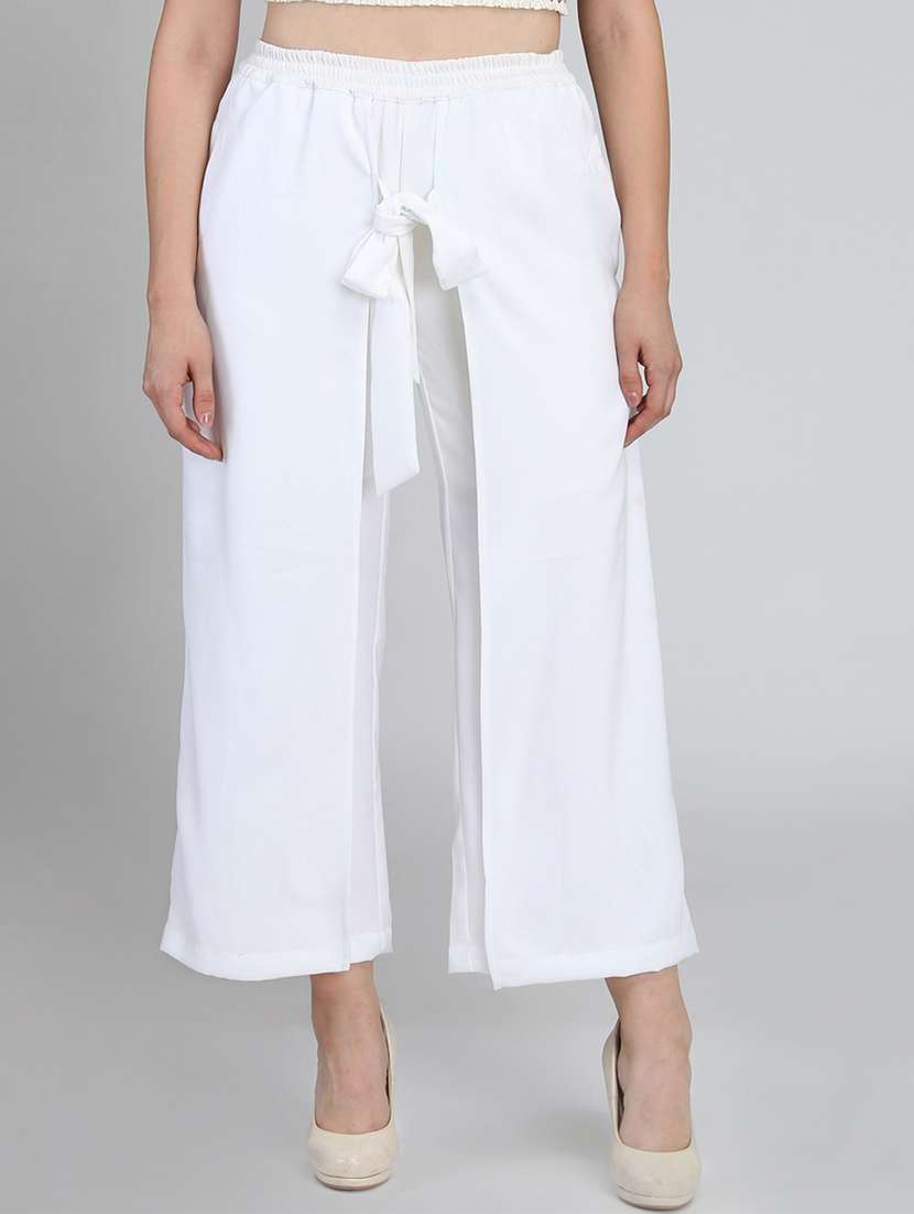 solid flat front wide leg trouser