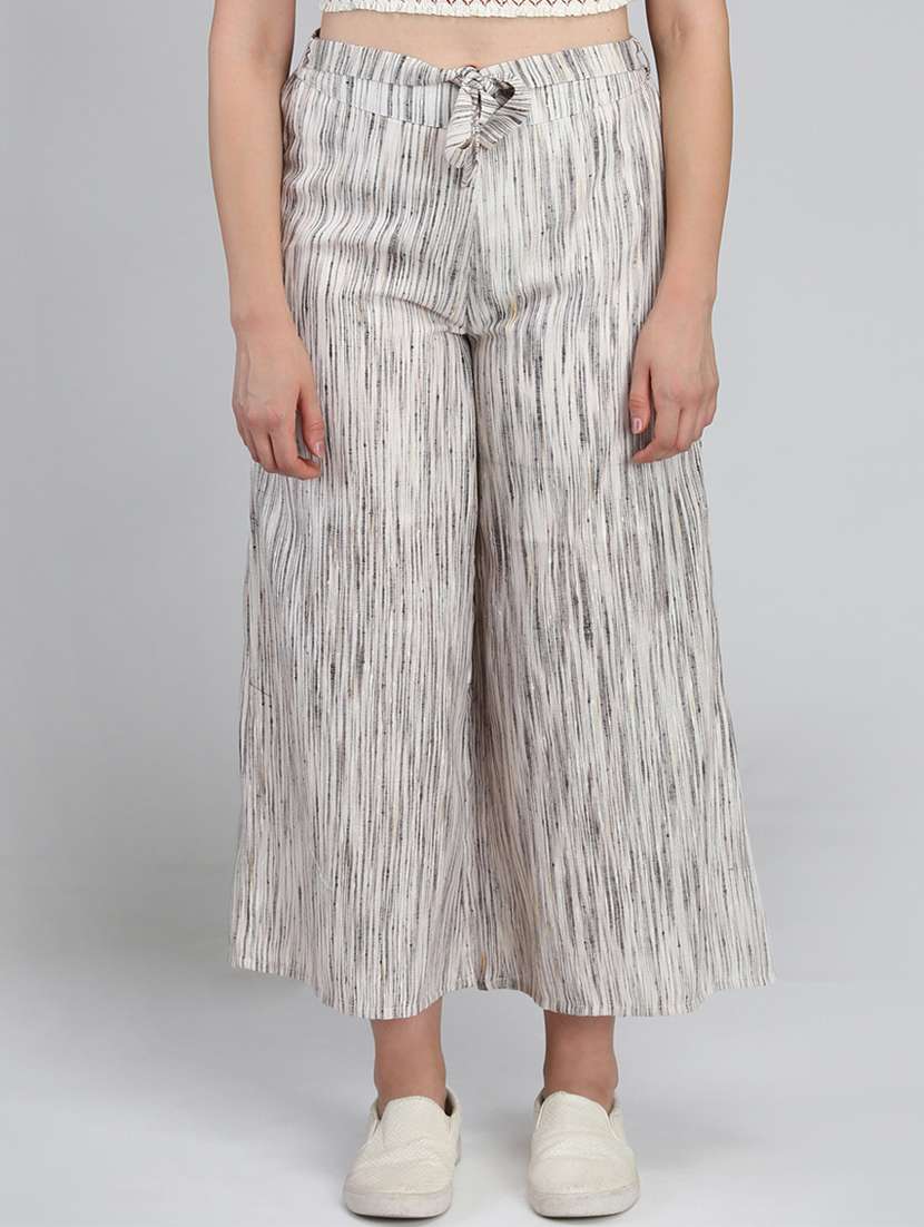 women abstract print flat front wide leg trouser