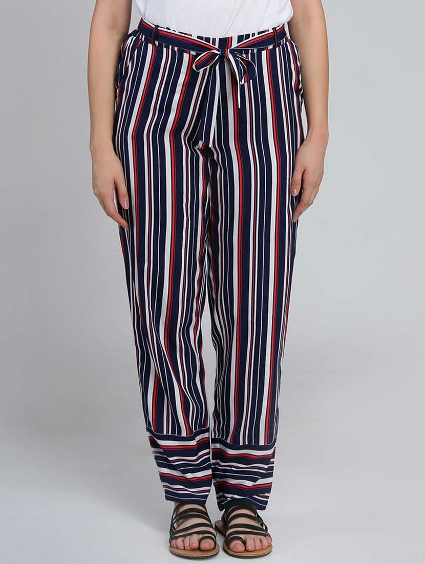 women striped flat front pants