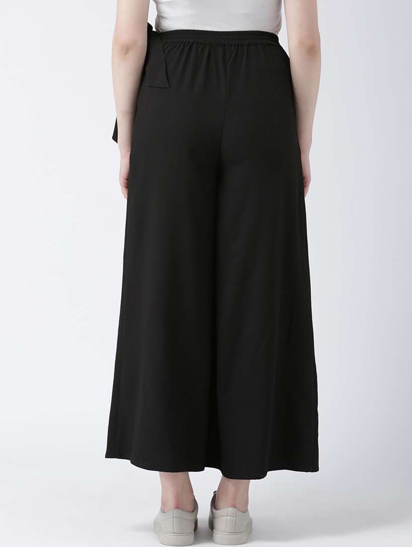 Solid Flat Front Wide Leg Overlap Trouser