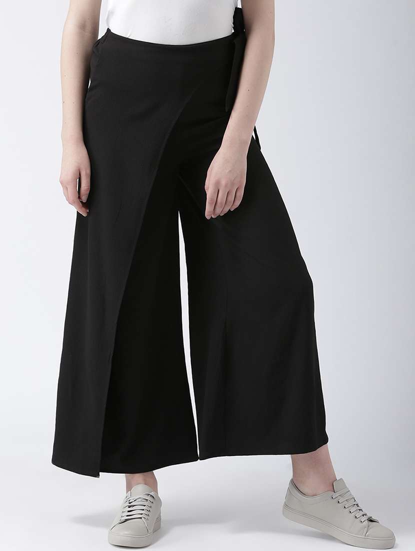 solid flat front wide leg overlap trouser