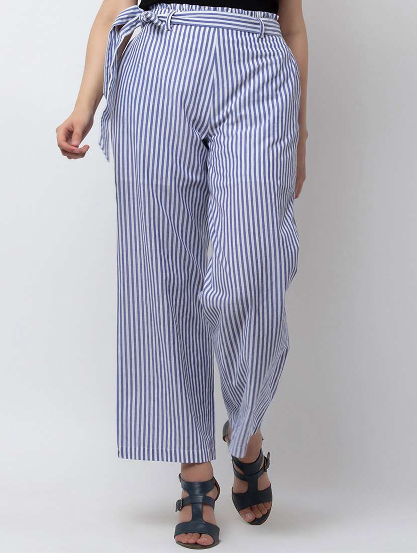 striped flat front wide leg trouser