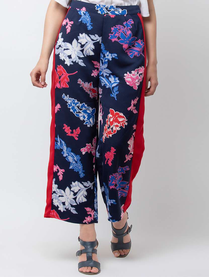 floral printed pleated wide leg pants