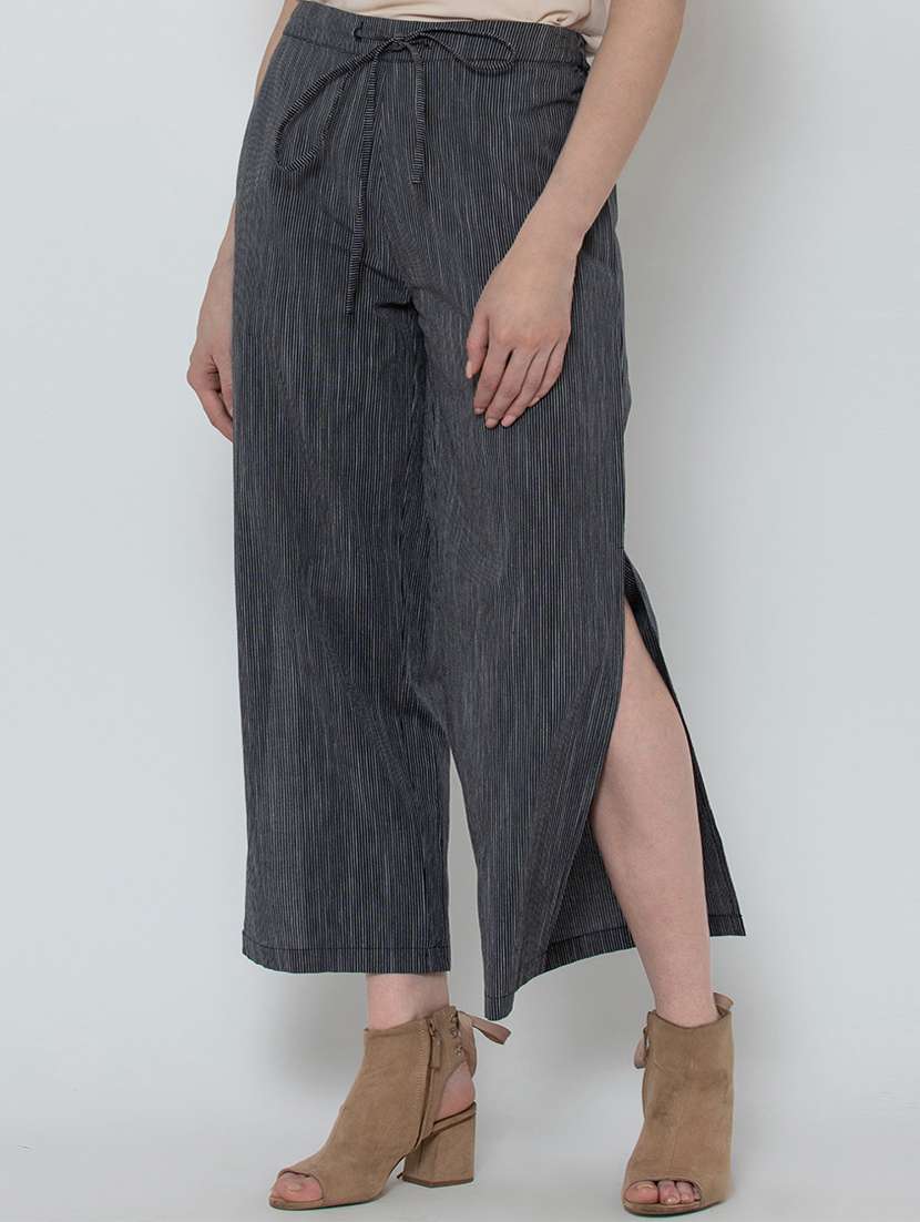 self design flat front side slit trouser