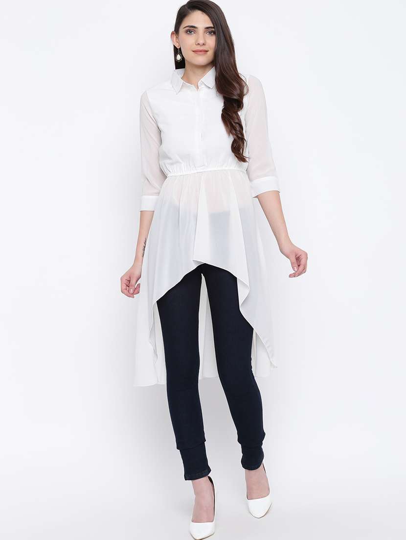 women's high-low collared top